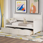 Wood Daybed with Three Drawers ; Twin Size Daybed; No Box Spring Needed ; White - Comfortable Living Decor