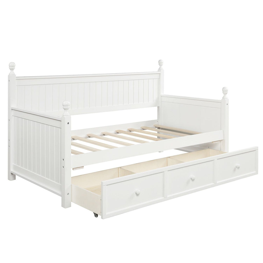 Wood Daybed with Three Drawers ; Twin Size Daybed; No Box Spring Needed ; White - Comfortable Living Decor