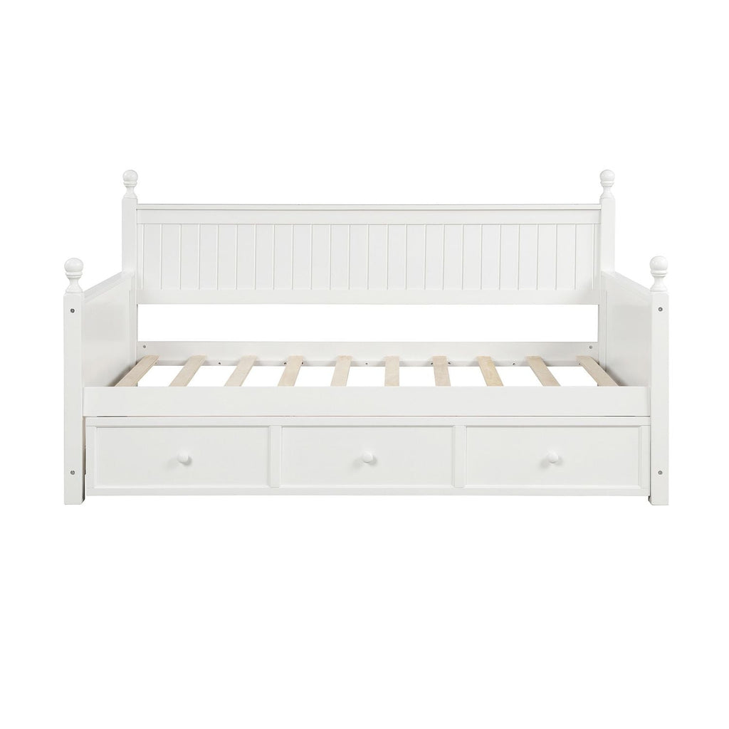 Wood Daybed with Three Drawers ; Twin Size Daybed; No Box Spring Needed ; White - Comfortable Living Decor