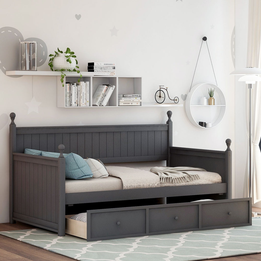 Wood Daybed with Three Drawers ; Twin Size Daybed; No Box Spring Needed ; White - Comfortable Living Decor