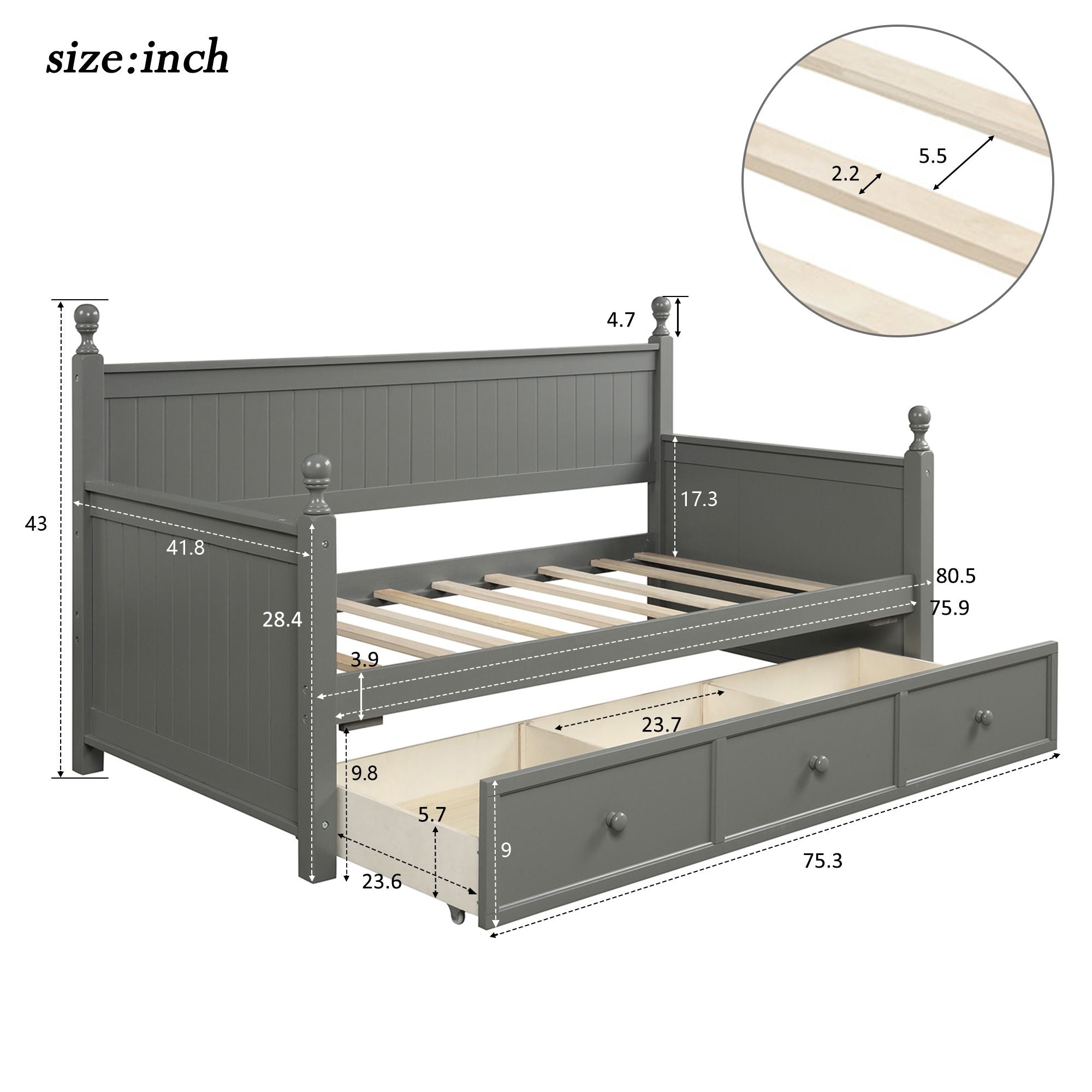 Wood Daybed with Three Drawers ; Twin Size Daybed; No Box Spring Needed ; White - Comfortable Living Decor