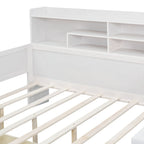 Wooden Full Size Daybed with Storage Shelves, Multi - functional Bed with Two Storage Drawers and Study Desk, Antique White (Old SKU: HL000089AAK) - Comfortable Living Decor