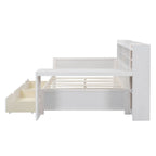 Wooden Full Size Daybed with Storage Shelves, Multi - functional Bed with Two Storage Drawers and Study Desk, Antique White (Old SKU: HL000089AAK) - Comfortable Living Decor