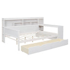 Wooden Full Size Daybed with Storage Shelves, Multi - functional Bed with Two Storage Drawers and Study Desk, Antique White (Old SKU: HL000089AAK) - Comfortable Living Decor