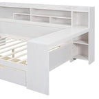 Wooden Full Size Daybed with Storage Shelves, Multi - functional Bed with Two Storage Drawers and Study Desk, Antique White (Old SKU: HL000089AAK) - Comfortable Living Decor