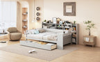Wooden Full Size Daybed with Storage Shelves, Multi - functional Bed with Two Storage Drawers and Study Desk, Antique White (Old SKU: HL000089AAK) - Comfortable Living Decor
