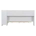 Wooden Full Size Daybed with Storage Shelves, Multi - functional Bed with Two Storage Drawers and Study Desk, Antique White (Old SKU: HL000089AAK) - Comfortable Living Decor