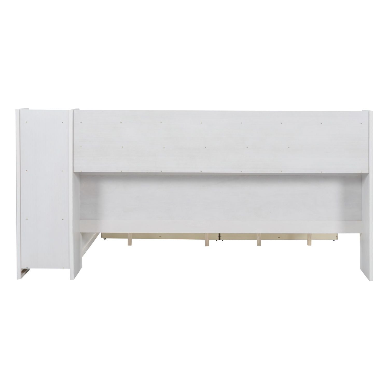 Wooden Full Size Daybed with Storage Shelves, Multi - functional Bed with Two Storage Drawers and Study Desk, Antique White (Old SKU: HL000089AAK) - Comfortable Living Decor