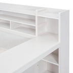 Wooden Full Size Daybed with Storage Shelves, Multi - functional Bed with Two Storage Drawers and Study Desk, Antique White (Old SKU: HL000089AAK) - Comfortable Living Decor